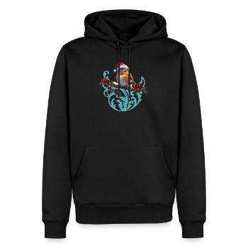 Mignon oiseau de Noël assis sur une branche couverte - Sweat à capuche Premium bio Homme - noir - Devant - Nico (187cm)