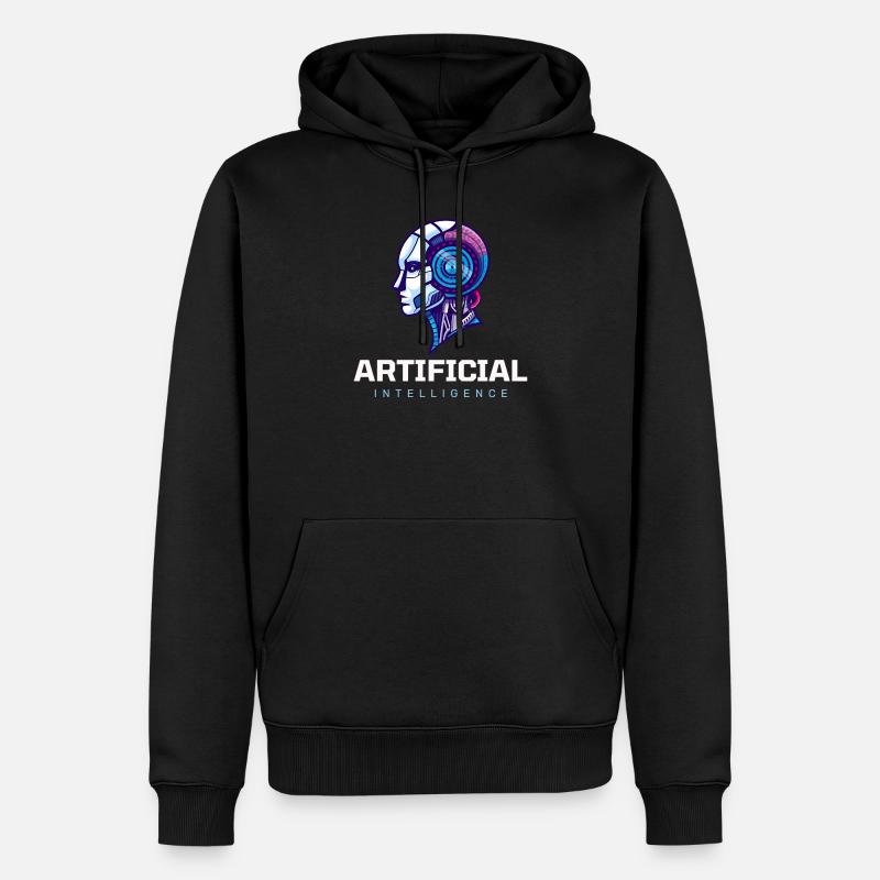 Neon AI Head Robot Vision - Sweat à capuche Premium bio Homme - noir