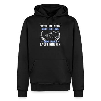 Ohne Mama läuft hier nix - Männer Premium Bio Hoodie - Schwarz - Vorne - Nico (187cm)