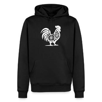Blumen Folk Hahn Design - Männer Premium Bio Hoodie - Schwarz - Vorne - Nico (187cm)