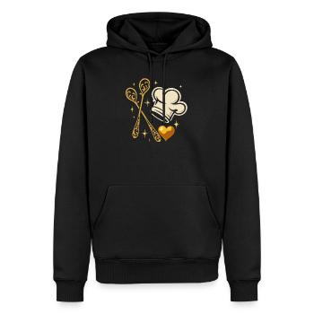 Goldene Kochmütze mit Kochlöffeln - Männer Premium Bio Hoodie - Schwarz - Vorne - Nico (187cm)