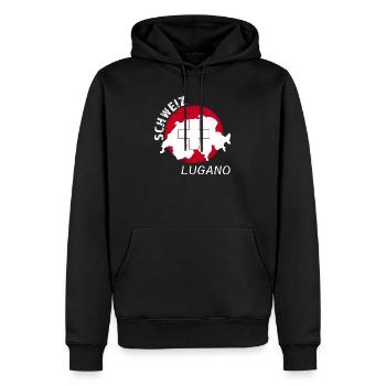 Lugano - Männer Premium Bio Hoodie - Schwarz - Vorne - Nico (187cm)