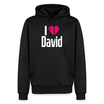 I Love David Pinkes Herz Ich liebe David - Männer Premium Bio Hoodie - Schwarz - Vorne - Nico (187cm)