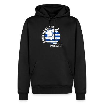 Rhodos - Männer Premium Bio Hoodie - Schwarz - Vorne - Nico (187cm)