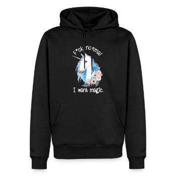 Fuck Normal I Want Magic – Einhorn Aquarell - Männer Premium Bio Hoodie - Schwarz - Vorne - Nico (187cm)