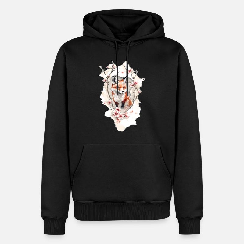 Fuchs Kirschblüten - Männer Premium Bio Hoodie - Schwarz