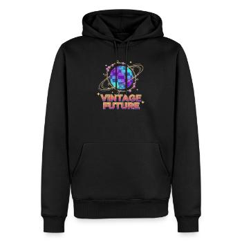 Retro-futuristischer Vintage-Future Pixel Planet - Männer Premium Bio Hoodie - Schwarz - Vorne - Nico (187cm)