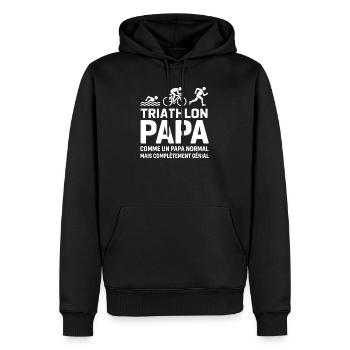 Humour Papa Triathlète - Cadeau Idéal  - Sweat à capuche Premium bio Homme - noir - Devant - Nico (187cm)