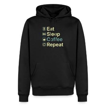 Essen Schlaf Kaffee Wiederholen Lustiges Kaffee-Liebhaber-Geschenk - Männer Premium Bio Hoodie - Schwarz - Vorne - Nico (187cm)