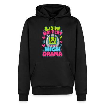 Low Battery High Drama Retro - Men’s Premium Organic Hoodie - black - Front - Nico (187cm)