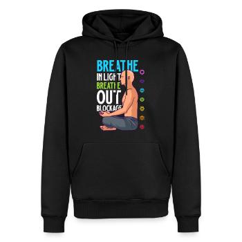 Chakra Atmung - Blockaden lösen - Männer Premium Bio Hoodie - Schwarz - Vorne - Nico (187cm)