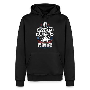 My Foam Has Standards – Schaum Spruch - Männer Premium Bio Hoodie - Schwarz - Vorne - Nico (187cm)
