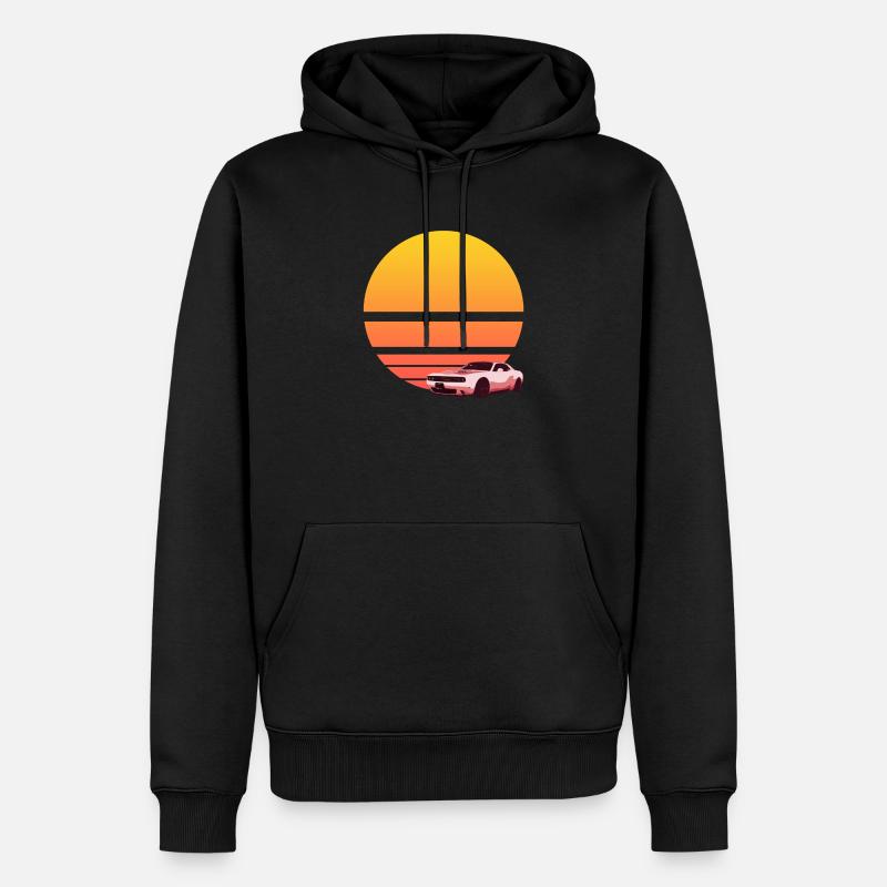 Synthwave Sunrise Car - Sweat à capuche Premium bio Homme - noir