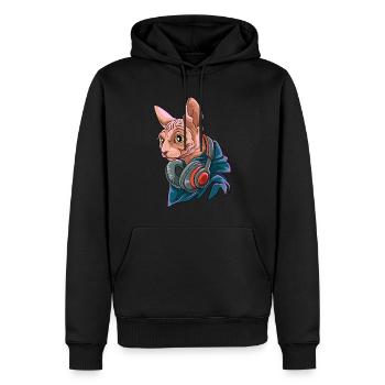 Coole Nacktkatze mit Kopfhörer - Männer Premium Bio Hoodie - Schwarz - Vorne - Nico (187cm)