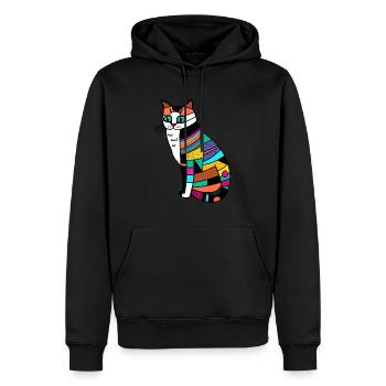 Patchwork Folk Art Cat Doodle - Men’s Premium Organic Hoodie - black - Front - Nico (187cm)