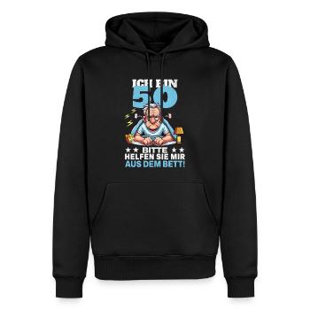 ICH BIN 50 BITTE HELFEN SIE MIR AUS DEM BETT - Männer Premium Bio Hoodie - Schwarz - Vorne - Nico (187cm)