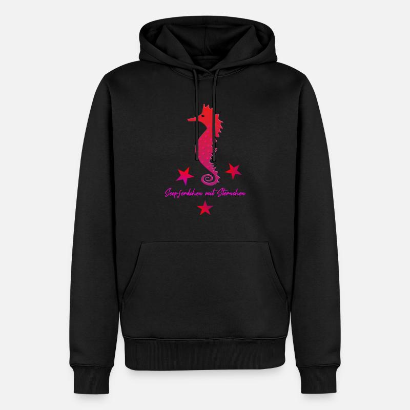 rotes Seepferd mit Sternchen - Männer Premium Bio Hoodie - Schwarz