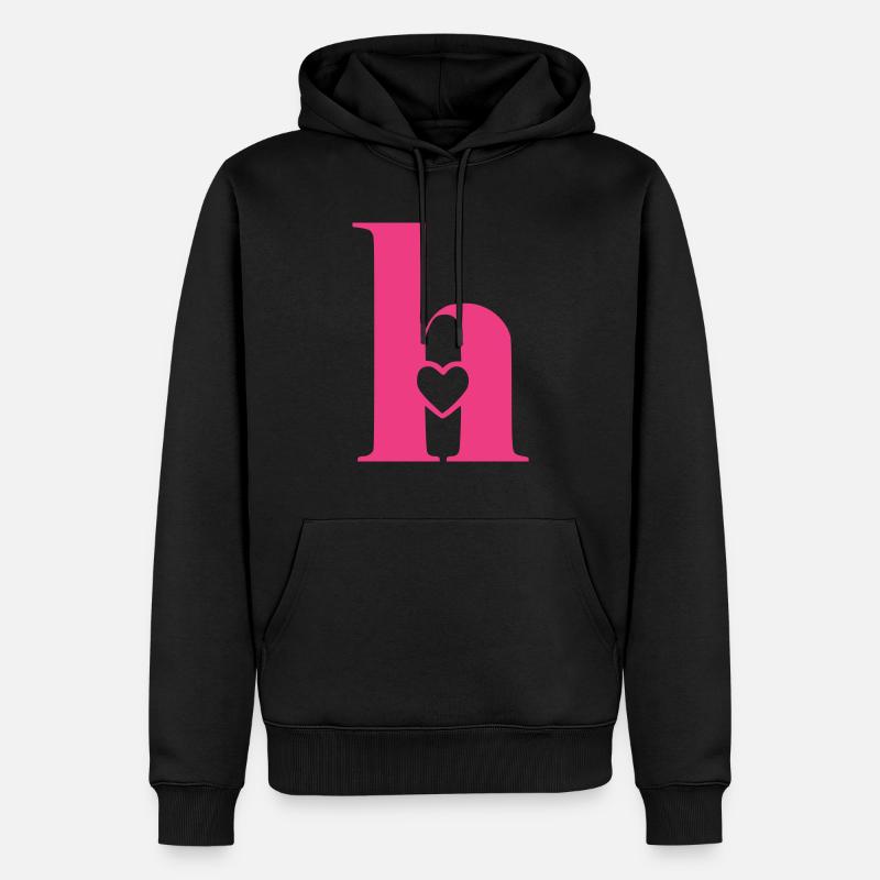 Buchstabe h Anfangsbuchstabe mit Herz - Männer Premium Bio Hoodie - Schwarz