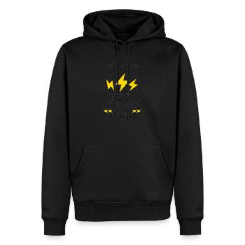 Elektriker Shirt · Herr der Licht · Strom Geschenk - Männer Premium Bio Hoodie - Schwarz - Vorne - Nico (187cm)