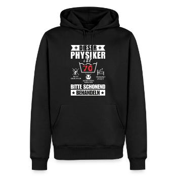 Dieser Physiker ist 70. Schonend behandeln - Männer Premium Bio Hoodie - Schwarz - Vorne - Nico (187cm)