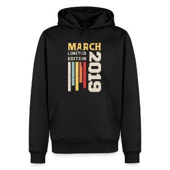 Mars 2019 - Cadeau anniversaire Mars 2019 Mars - Sweat à capuche Premium bio Homme - noir - Devant - Nico (187cm)