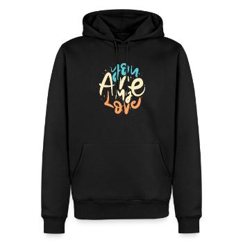 Tu es mon amour - Sweat à capuche Premium bio Homme - noir - Devant - Nico (187cm)