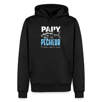 PAPY PÊCHEUR - Le meilleur papy du monde - Sweat à capuche Premium bio Homme - noir - Devant - Nico (187cm)