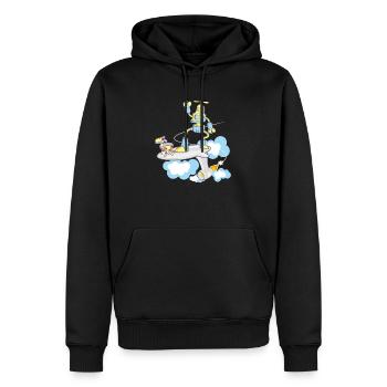 robot dog surfing - Men’s Premium Organic Hoodie - black - Front - Nico (187cm)