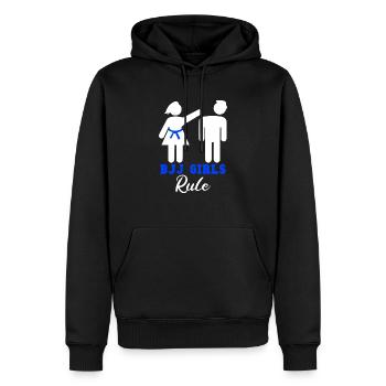 Règle des filles BJJ - Sweat à capuche Premium bio Homme - noir - Devant - Nico (187cm)