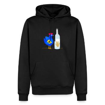 Auch ein blindes Huhn findet 1 Korn Blau - Männer Premium Bio Hoodie - Schwarz - Vorne - Nico (187cm)