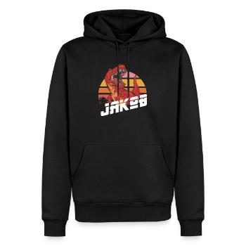 JAKOB - Schöner Jungen Name mit T-REX Dino - Männer Premium Bio Hoodie - Schwarz - Vorne - Nico (187cm)
