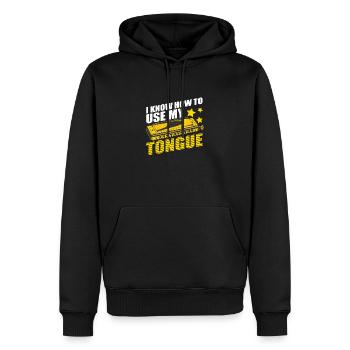 Harmonica Je sais utiliser ma langue - Sweat à capuche Premium bio Homme - noir - Devant - Nico (187cm)