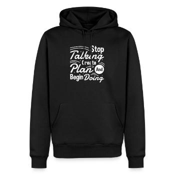 Stop Talking Create Plan and Begin Doing Hard Work - Men’s Premium Organic Hoodie - black - Front - Nico (187cm)