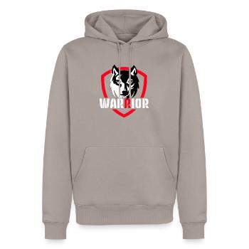 Warrior Wolf – Krieger Wolf Design für Wolfsfans - Männer Premium Bio Hoodie - Taupe - Vorne - Nico (187cm)