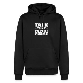 Drôle de conversation avec ma poupée d’abord pour - Sweat à capuche Premium bio Homme - noir - Devant - Nico (187cm)