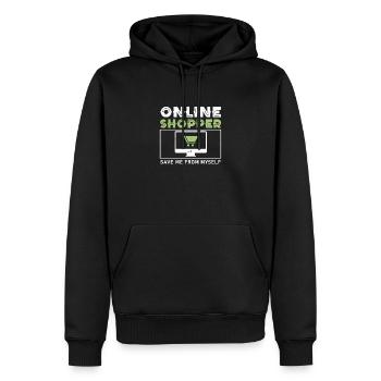Drôle d’acheteur en ligne enregistrer devant moi - Sweat à capuche Premium bio Homme - noir - Devant - Nico (187cm)