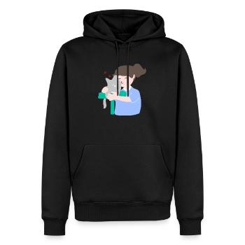Femme embrassant son mignon chat - Sweat à capuche Premium bio Homme - noir - Devant - Nico (187cm)