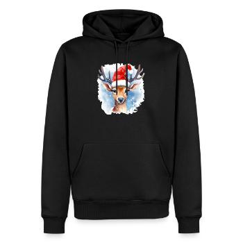 Weihnachts T-Shirt mit Reh Weihnachtsmütze - Männer Premium Bio Hoodie - Schwarz - Vorne - Nico (187cm)