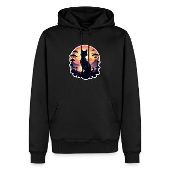 chat paysage et coucher de soleil - Sweat à capuche Premium bio Homme - noir - Devant - Nico (187cm)