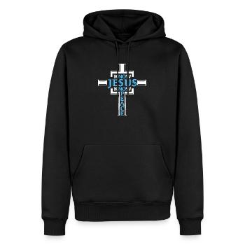 Erkenne Jesus, kenne den Frieden, keinen Hass, die christliche Bibel Liebe - Männer Premium Bio Hoodie - Schwarz - Vorne - Nico (187cm)
