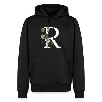 lettre r botanique vert - Sweat à capuche Premium bio Homme - noir - Devant - Nico (187cm)