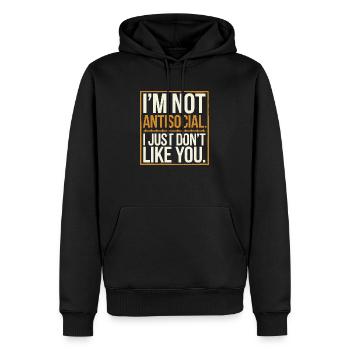 Abstand halten – Ehrliche Meinung - Männer Premium Bio Hoodie - Schwarz - Vorne - Nico (187cm)