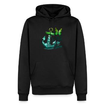 Krebsbewusstsein Brust Phrase Stärker als Sturm - Männer Premium Bio Hoodie - Schwarz - Vorne - Nico (187cm)
