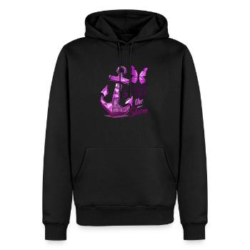 Krebsbewusstsein Brust Phrase Stärker als Sturm - Männer Premium Bio Hoodie - Schwarz - Vorne - Nico (187cm)
