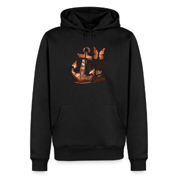 Krebsbewusstsein Brust Phrase Stärker als Sturm - Männer Premium Bio Hoodie - Schwarz - Vorne - Nico (187cm)