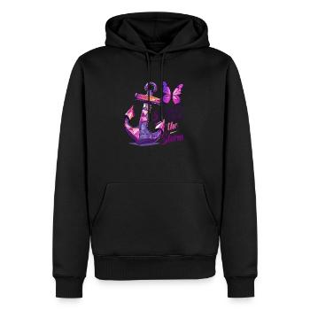 Krebsbewusstsein Brust Phrase Stärker als Sturm - Männer Premium Bio Hoodie - Schwarz - Vorne - Nico (187cm)