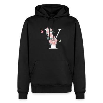 Buchstaben und rosa Blumen - Männer Premium Bio Hoodie - Schwarz - Vorne - Nico (187cm)