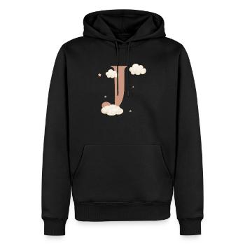 Lettre j nuages étoiles - Sweat à capuche Premium bio Homme - noir - Devant - Nico (187cm)