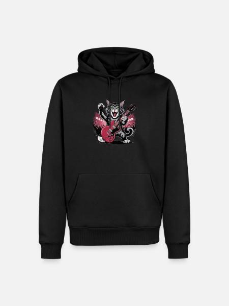 Rocking Cat with Electric Guitar – Wild Music Design - Men’s Premium Organic Hoodie - black