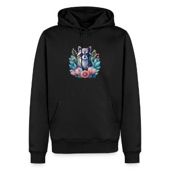 Magischer Waschbär in Blumen - Männer Premium Bio Hoodie - Schwarz - Vorne - Nico (187cm)